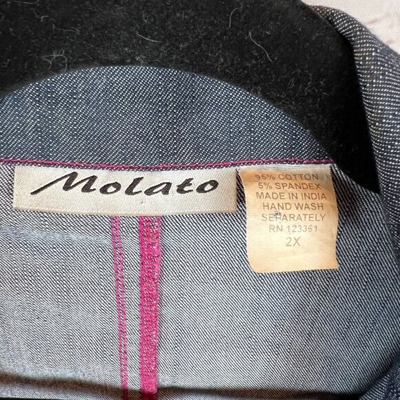 MOLATO denim blue-black pink crystal frill collar jacket blazer open front 2X - Picture 4 of 6